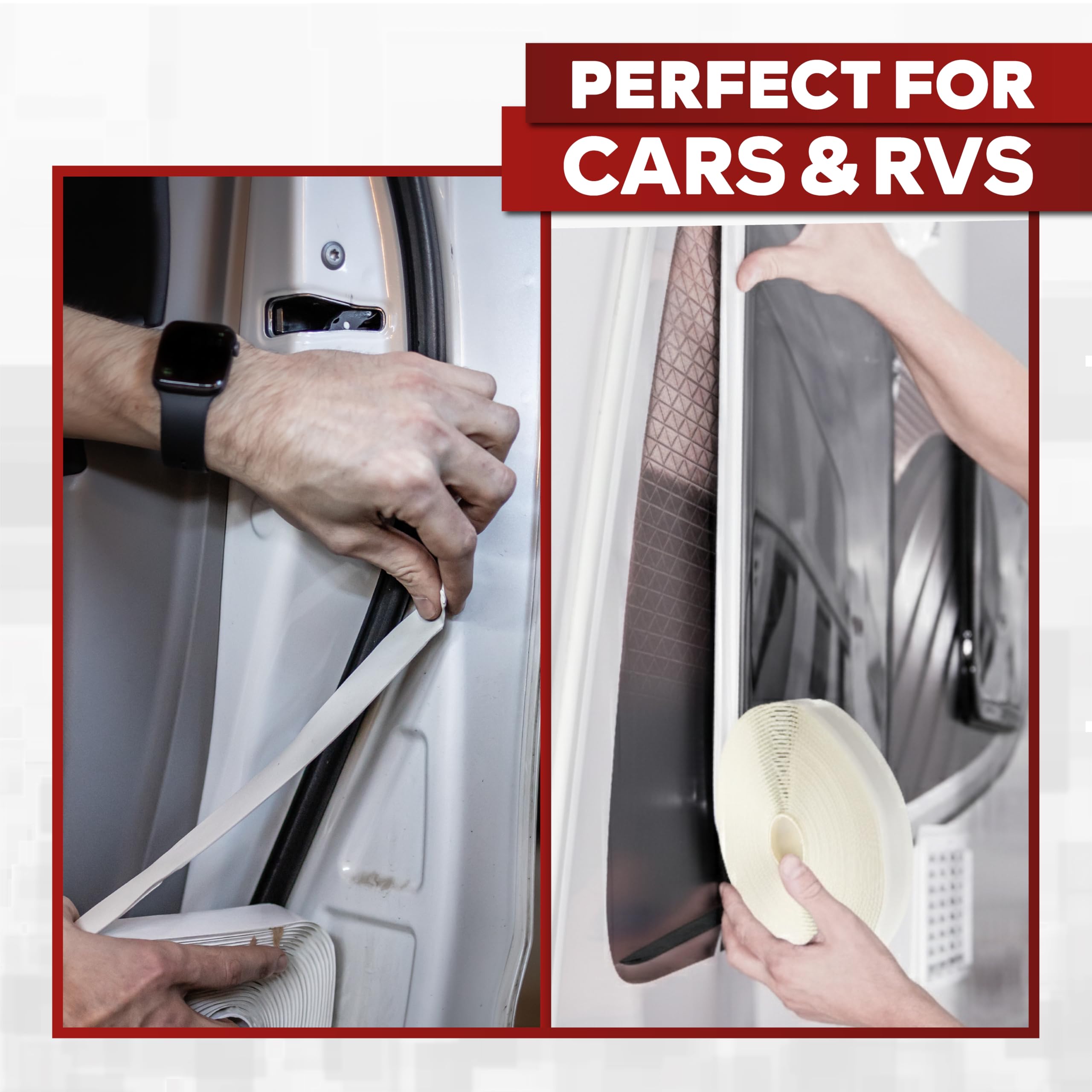 XFasten Cinta de sellado de butilo blanca – 1.5 pulgadas núcleo 1/8 pulgadas x 3/4 pulgadas x 45 pies, cinta de masilla de butilo EDPM, amortiguador de sonido, cinta de butilo automotriz RV, sellador