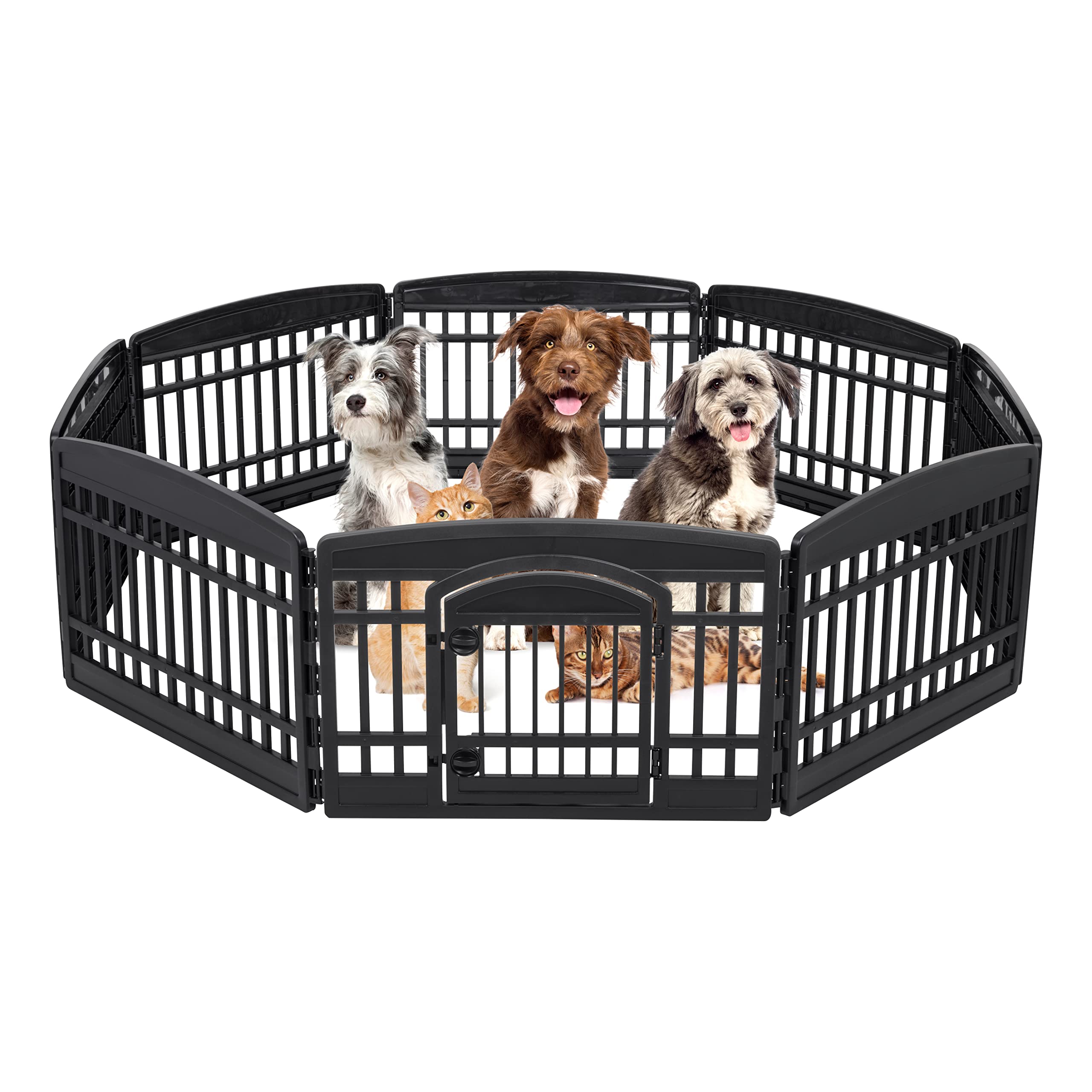 Photo 1 of **USED**  IRIS USA Dog Playpen, Exercise Plastic Pet Playpen with Door, 8-Panel, 24'' H, Black (586689) Black 8 Panel - 24"H Playpen