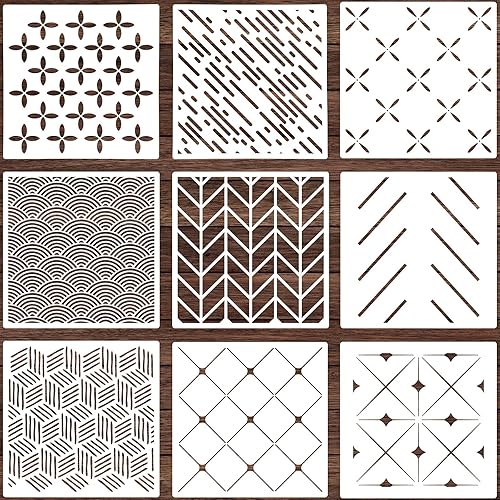 9 plantillas geométricas de pared de 12 x 12 pulgadas, plantillas de pared geométricas de espiga de espiga, plantillas de pintura reutilizables,