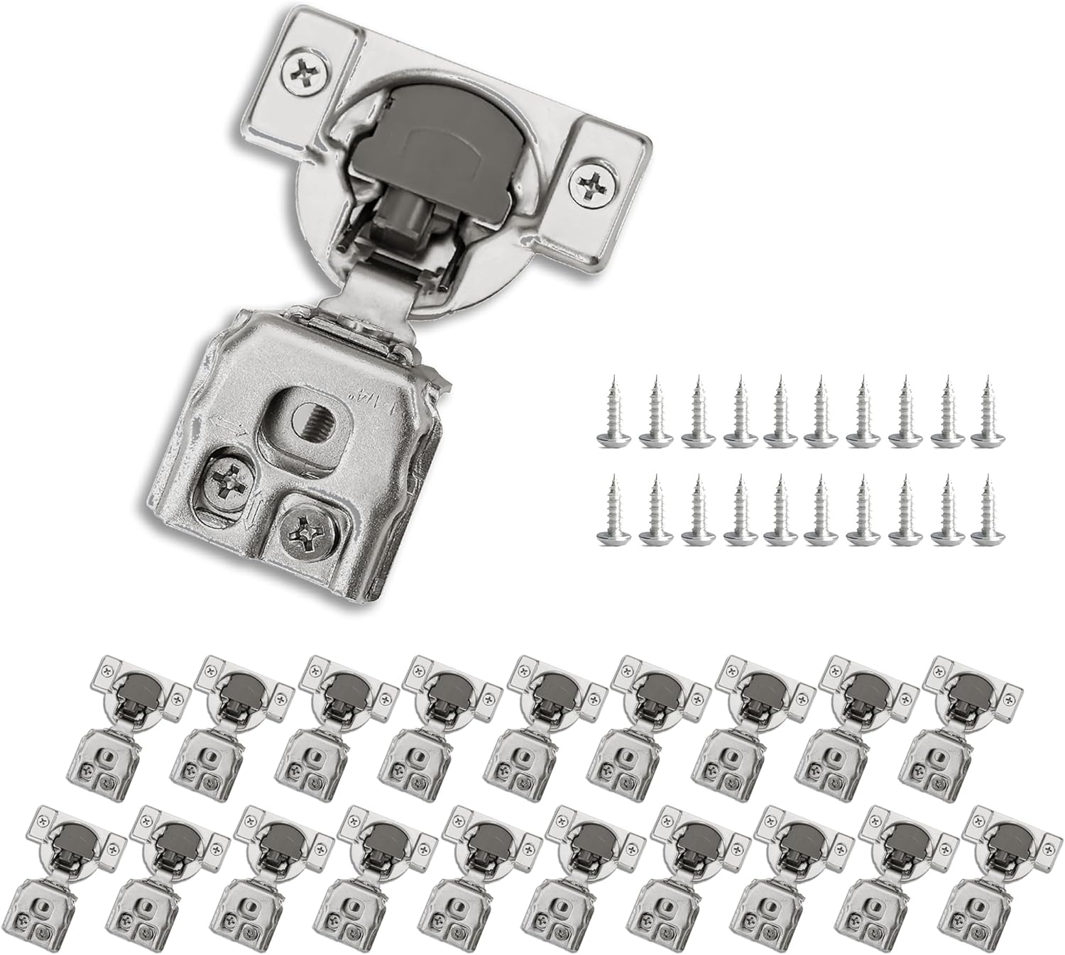 1-1/4 Inch Overlay Soft Close Cabinet Hinges, 20 Pack Slow Soft Close Hinges for Kitchen Cabinets Satin Nickel Hidden Self Closing Kitchen Cabinet Hinges for Cupboard