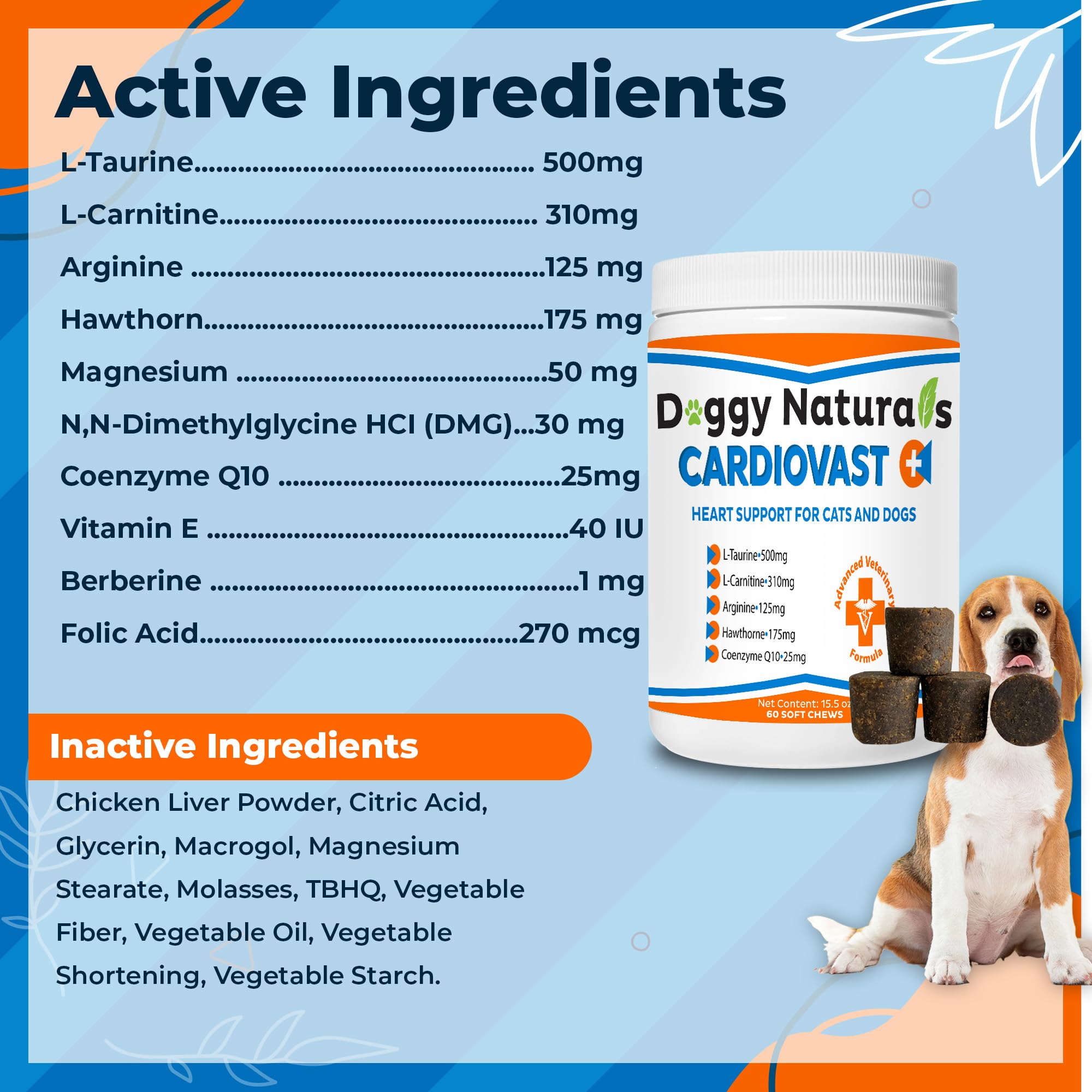 CardioVast Cardio Support and Cardio Strength Supplement for Dog and Cats, L-Taurine, L-Carnitine, Hawthorn, L Arginine, Coenzyme Q10-Supports Cardiovascular Heart Health - Made in USA - 60 Soft Chew — Amazon image 2