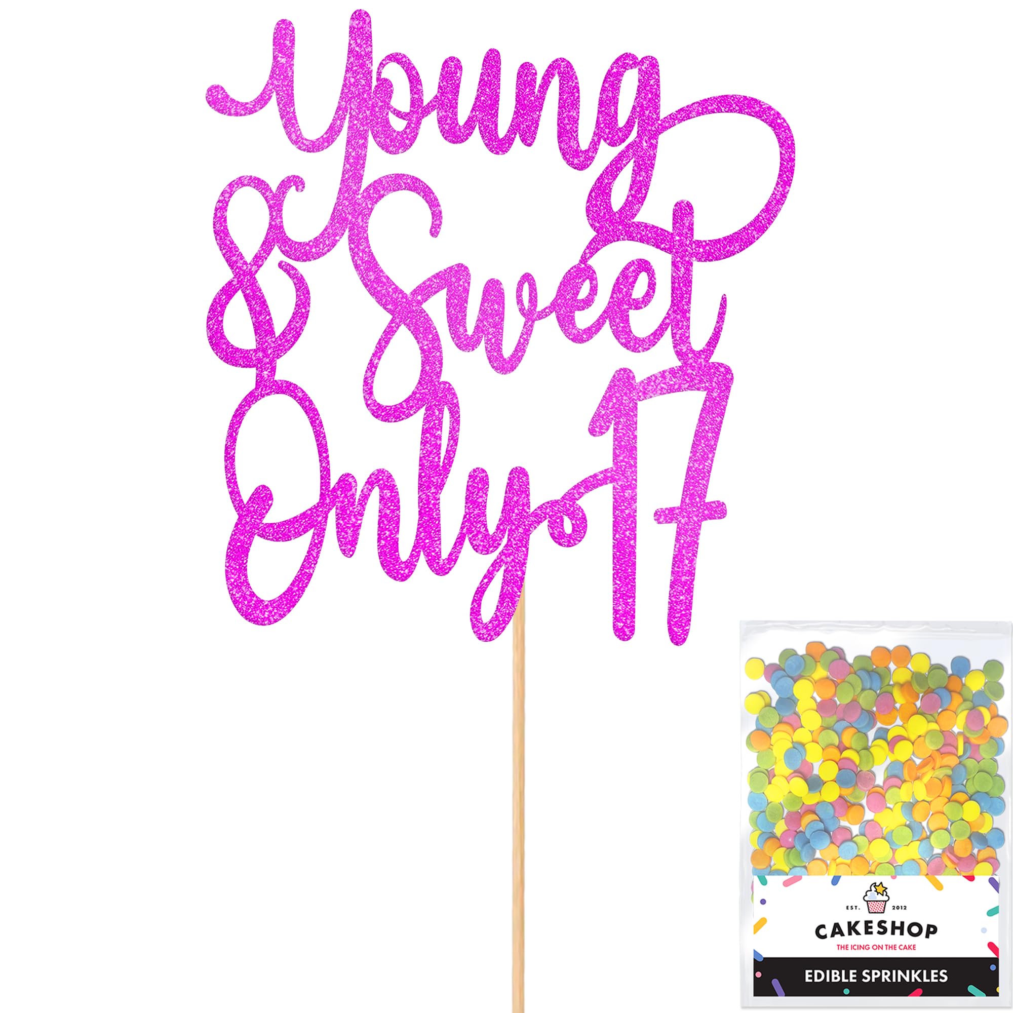 Cakeshop Personalised ABBA Themed Glitter Cake Topper With Sprinkles - Pink Custom Colour - Any Age - Double-Sided Glitter Card Cake Decoration - Custom Toppers for Cakes