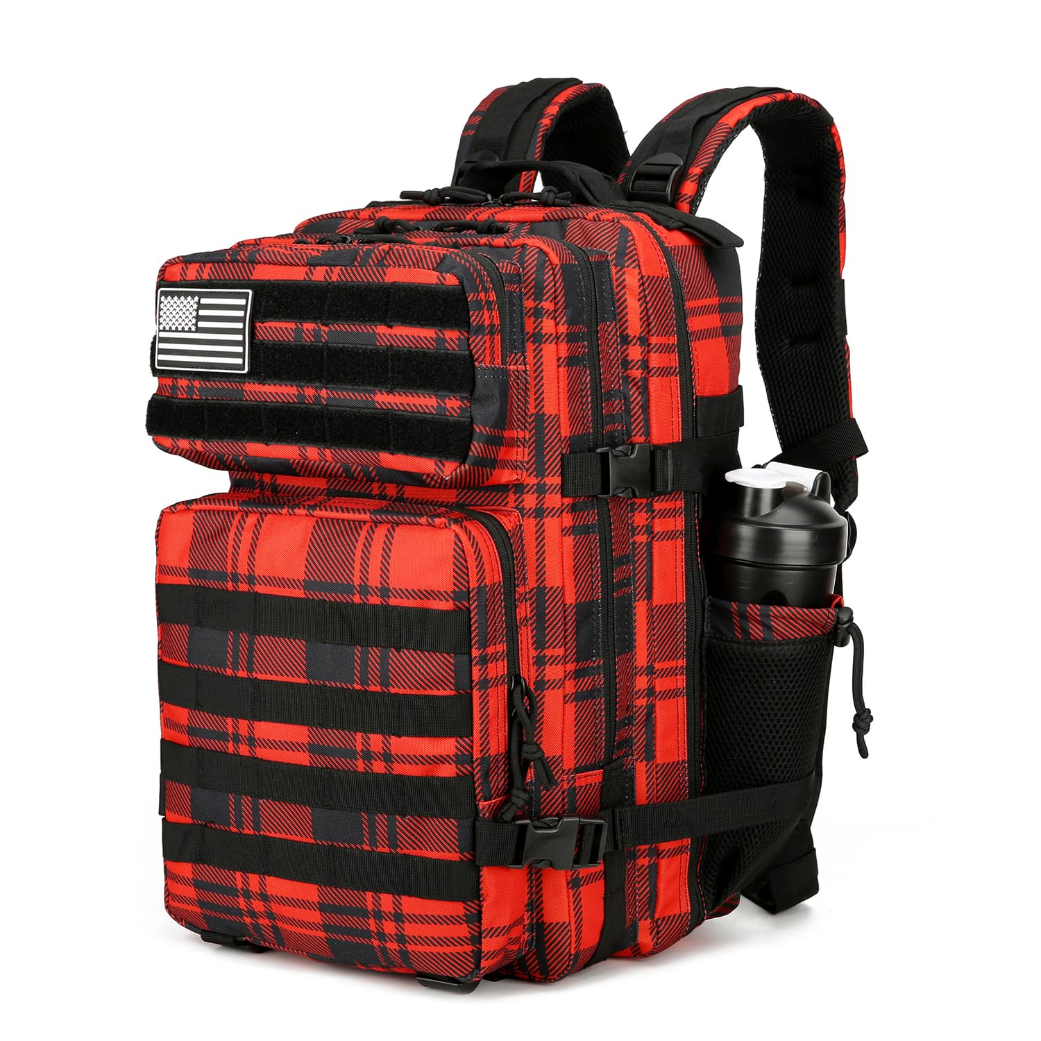 25L Tactical Backpack for Men Women Military Backpack Army Assault Pack Molle Backpack Small Bug Out Bag Travel Rucksack Daypack (Red Plaid)