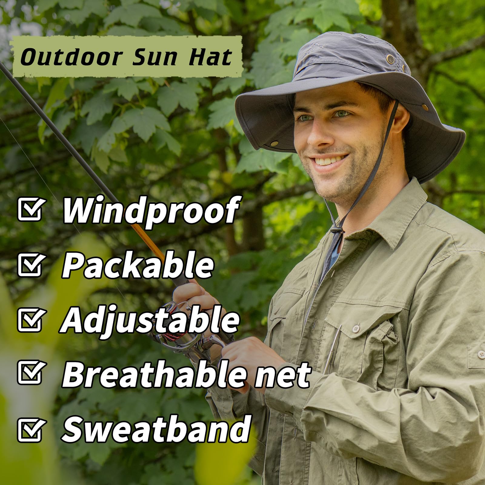 Comhats Chapeau de soleil UPF 50 à large bord en maille avec protection UV - Chapeau de safari pour la pêche, la marche, la randonnée, la mentonnière - Imperméable et respirant, 00702_Blanc, M/L