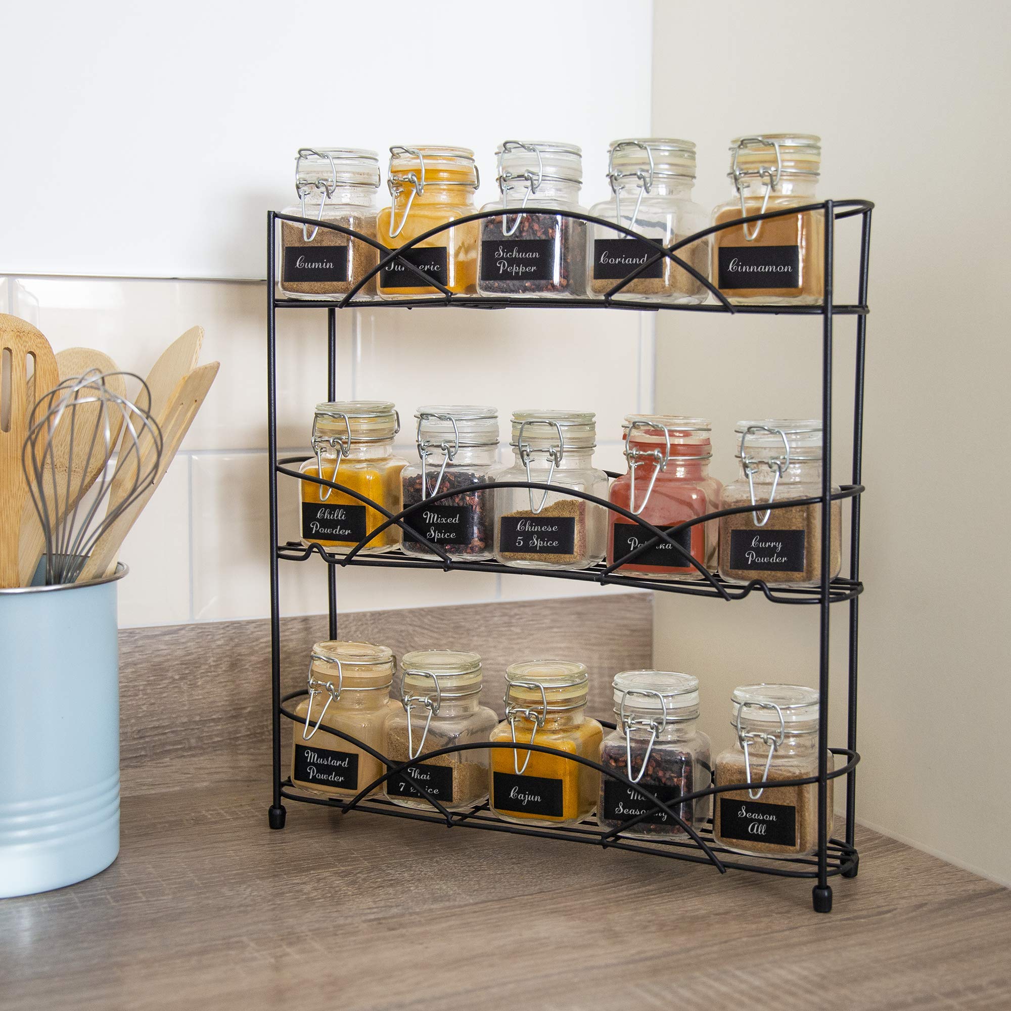 3 Tier Herb & Spice Rack in Black Free Standing NonSlip Organiser