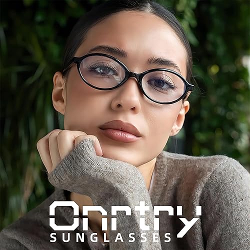 Miniatura 2 de Onrtry Lentes retro ovalados con bloqueo de luz azul para mujeres y hombres, anteojos falsos nerd redondos sin receta