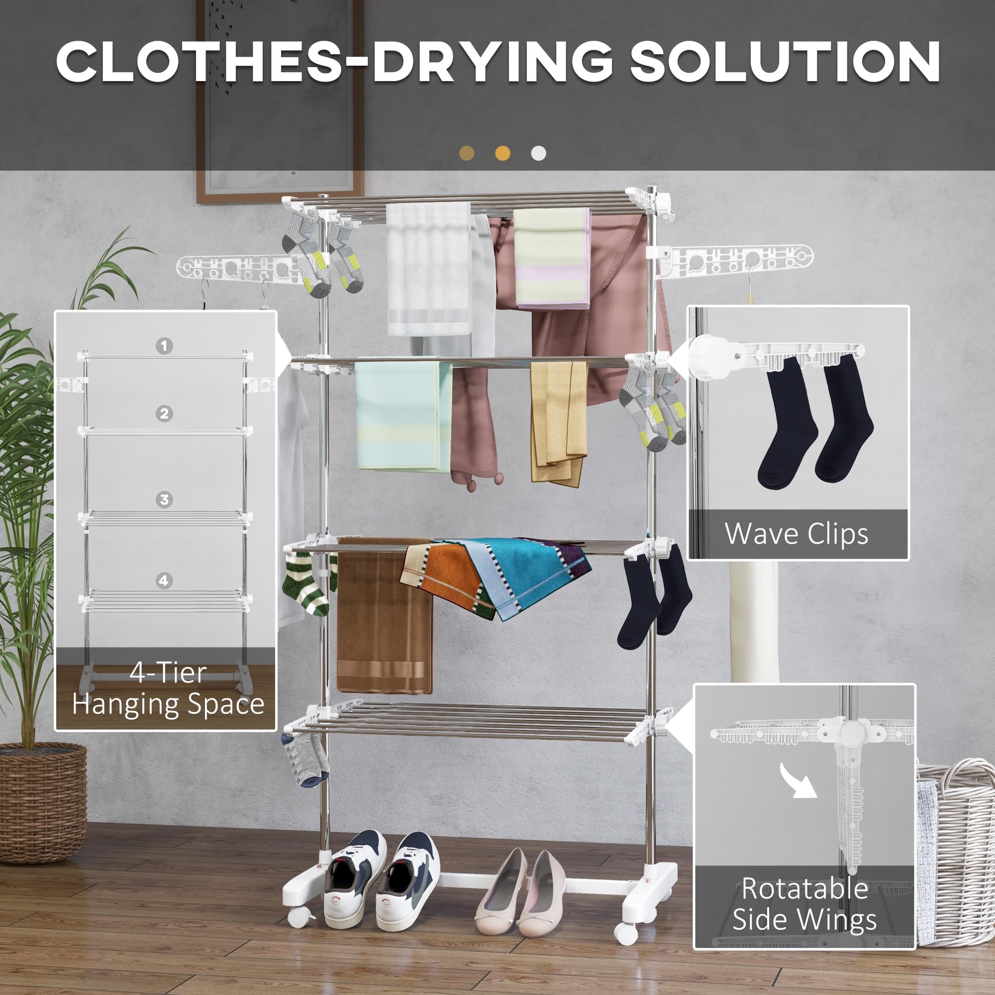 Laundry Racks For Drying Clothes WEISGJA 3 Tier Folding Mesh Clothes ...