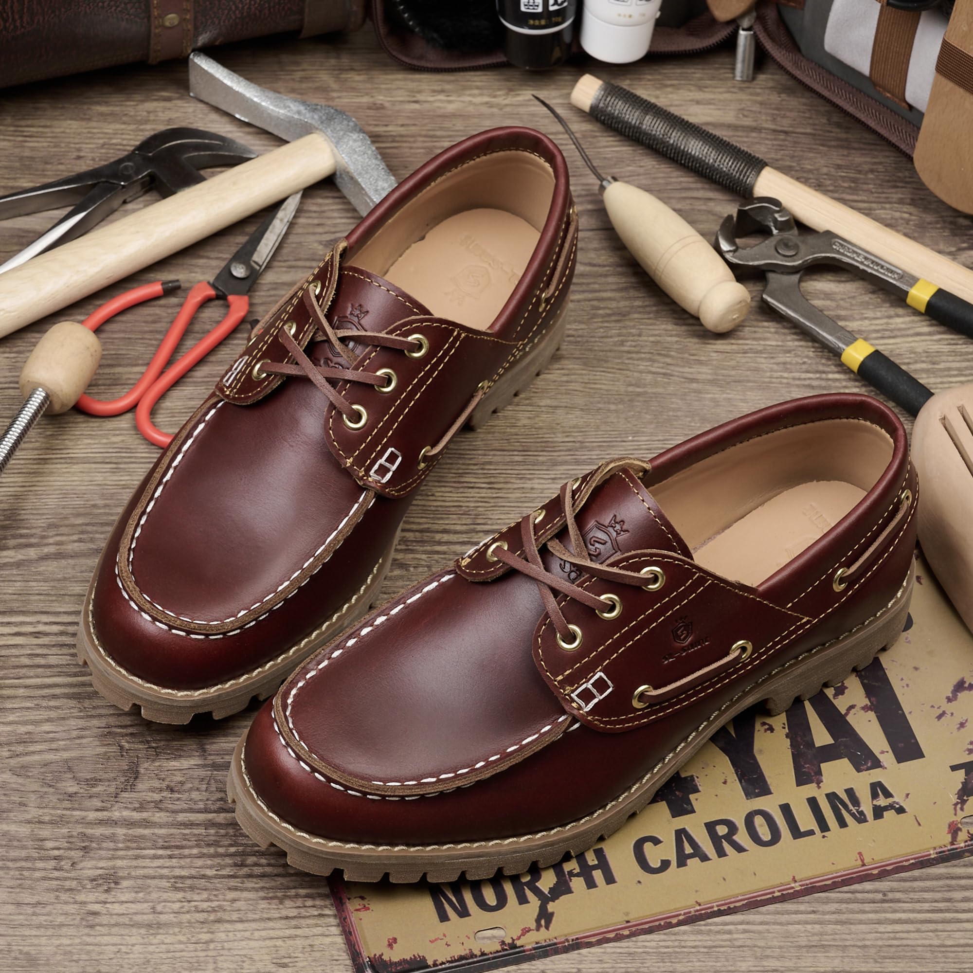 SL-Saint Scarpe Classiche Boat&Deck da Uomo Fatte a Mano Moc Toe Lace Up Moda Confortevole in Pelle Pieno Fiore