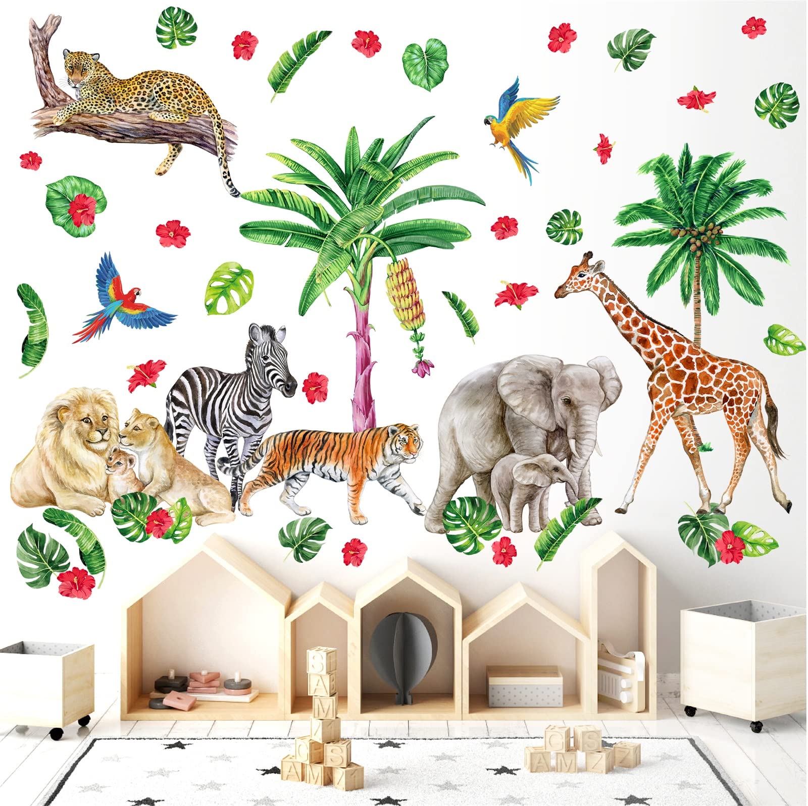 Jungle Animals Wall Stickers Baby Wall Stickers for Nursery Safari Wall Decals for Kids Bedroom Stickers Decor Removeable Elephant Lion Monkey Wall Art Murals Living Room Playroom Childrens Room Decor โ image 1