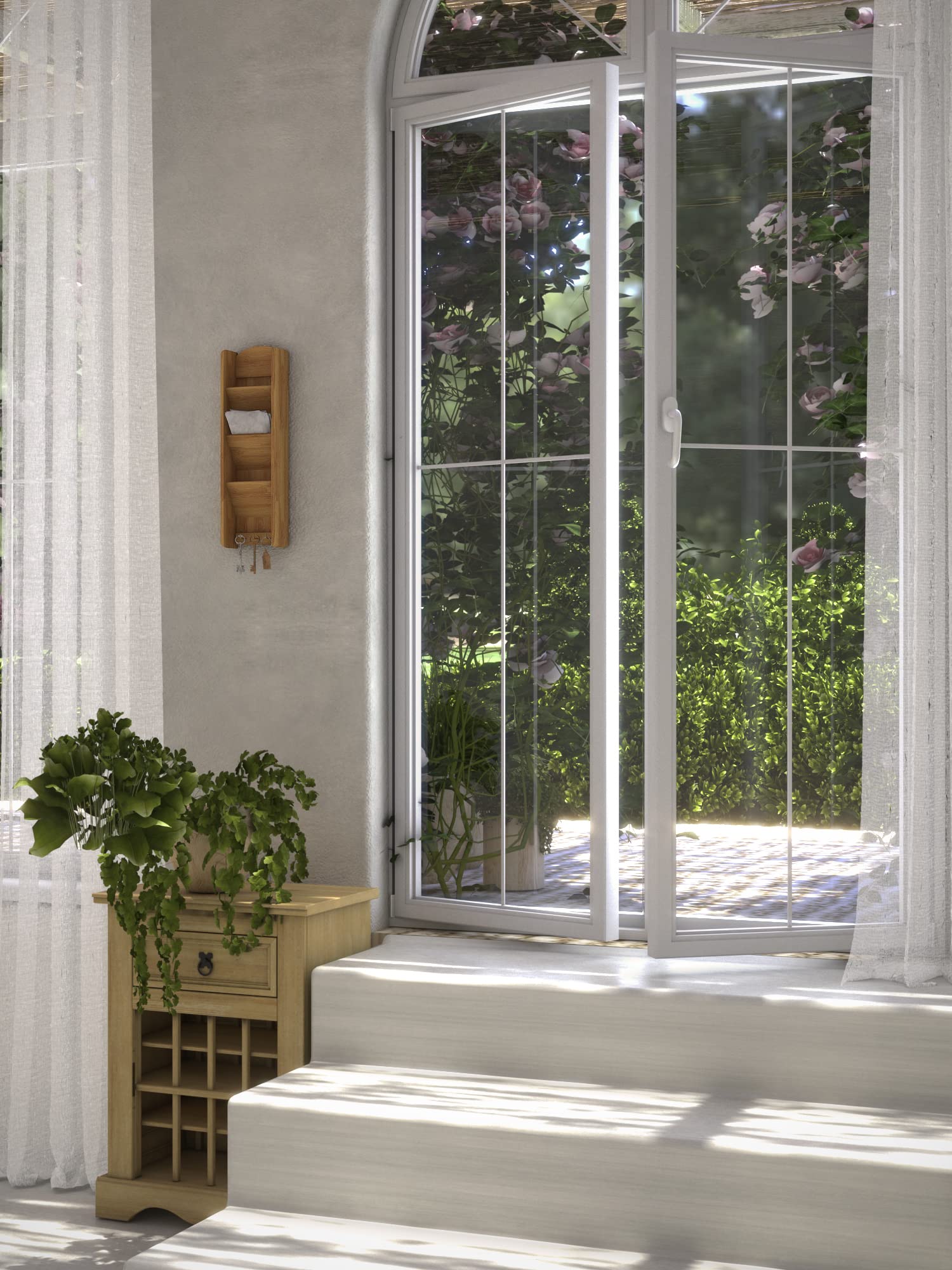 Relaxdays Mensola Portachiavi, Porta Lettere, da Parete, in Bambù, 7,5x15x49,5, 3 Scomparti, 3 Ganci, Color Naturale