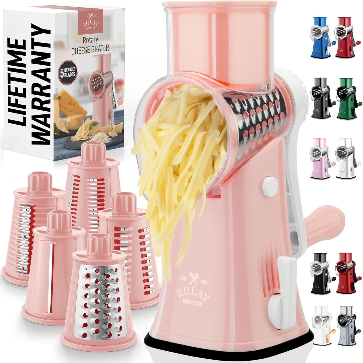 Zulay Kitchen Rotary Cheese Grater with 5 blades