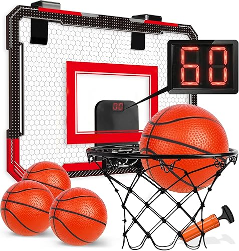 TOY Life Aro de baloncesto sobre la puerta para niños, adolescentes y adultos, mini aro interior para habitación, oficina con 4 pelotas - Canasta de