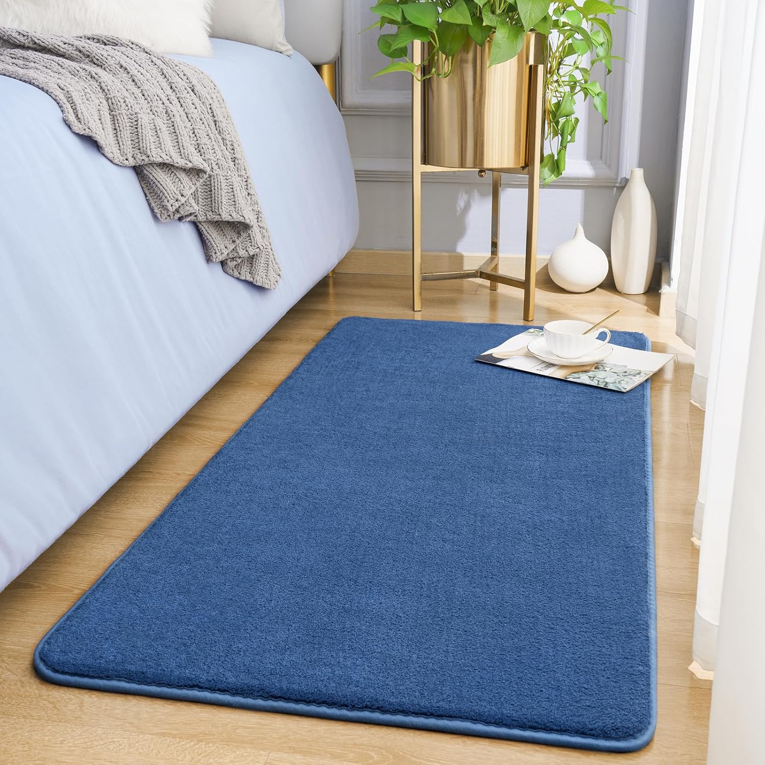 Amearea Modern Washable Runner Rugs, 2x4 Feet Blue Bedroom Runner, Small Area Rug for Living Room, Non-Slip Memory Foam Rug for Hallway Entryway Kids Boys Girls Laundry 2' x 4' (Runner) Blue