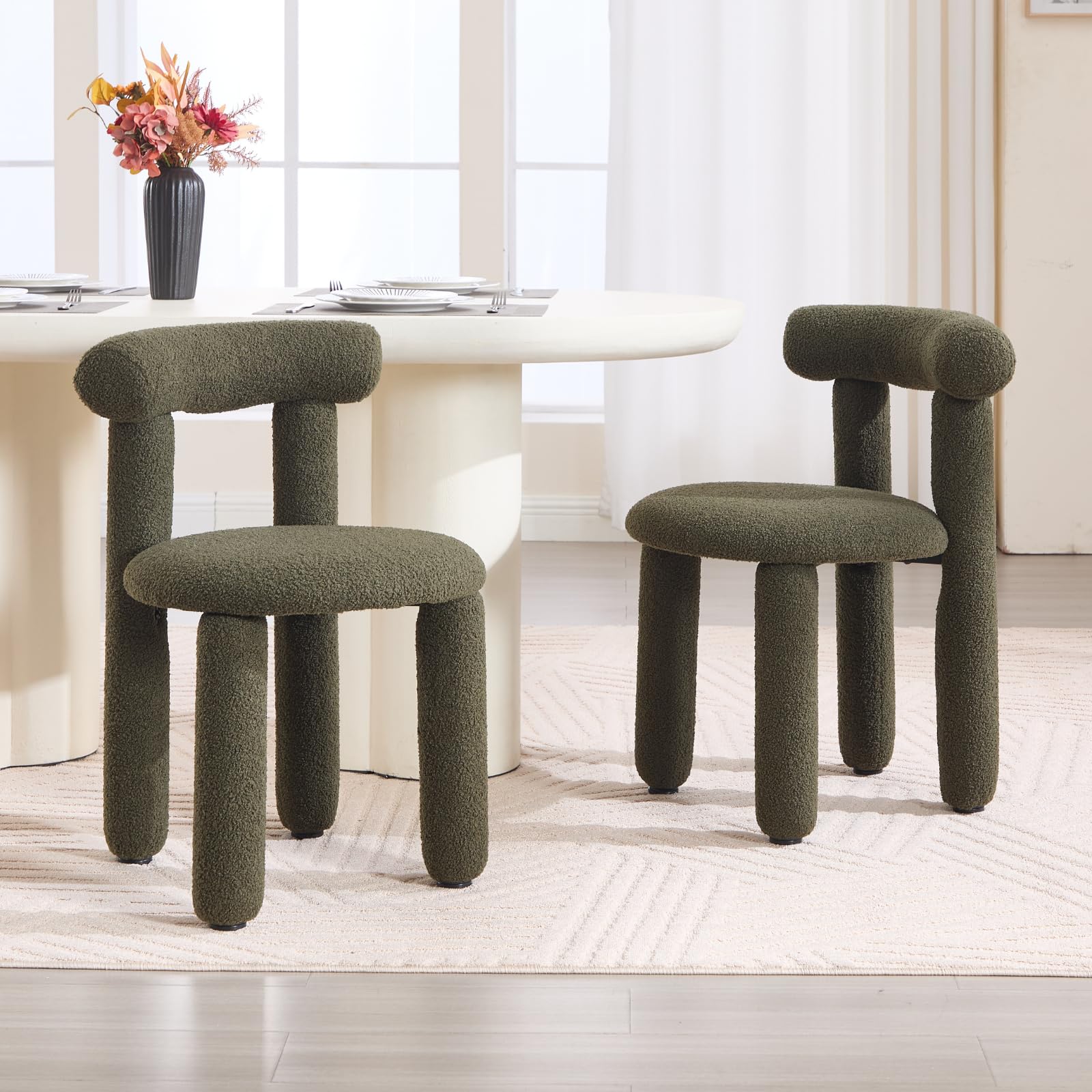 chairus Kitchen Dining Chairs Set of 2 Faux Fur Armless Side Chairs Upholstered Accent Chairs for Dining Room (White) — view 10