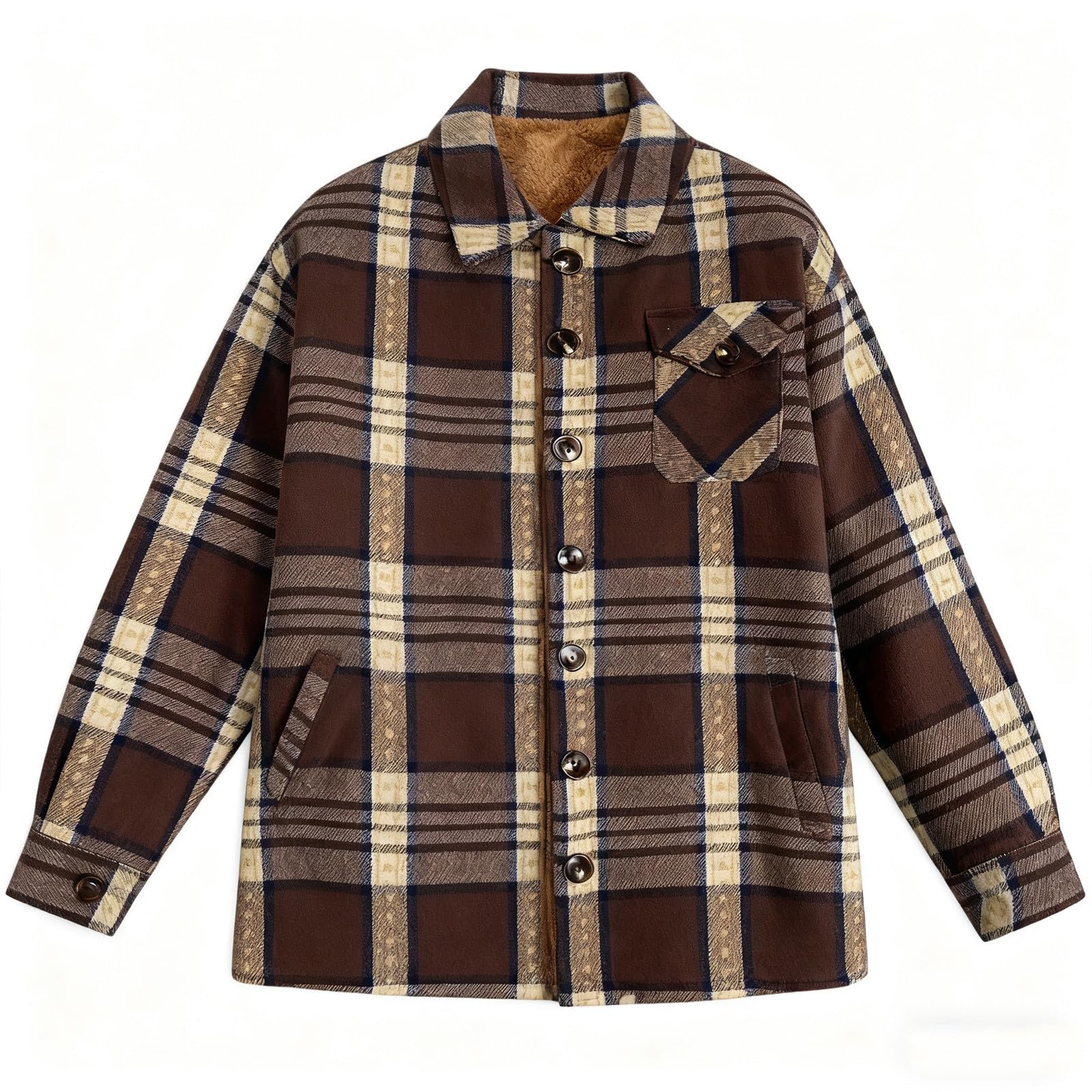 Genérico Chaqueta Polar A Cuadros Para Mujer Elegante Abrigo De Mujer Con Cuello De Solapa Retro Chic CáRdigan VersáTilcóModocáLido Y Holgado Para OtoñO E Invierno Básica
