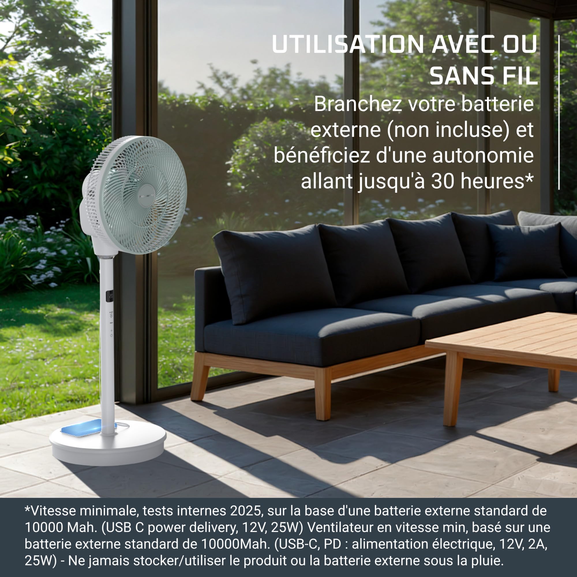 Rowenta Turbo Silence Compact 3D Nomad, Rafraîchissement Intense et Silencieux, Adaptabilité Batterie Externe, Compact, QV5050F0