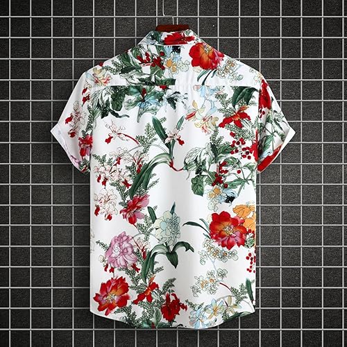 Miniatura 4 de Camisas Manga Corta Hombres Botones Estampado Floral Moda Blusa Playa Tops Turndown Camisetas Manga Corta Top