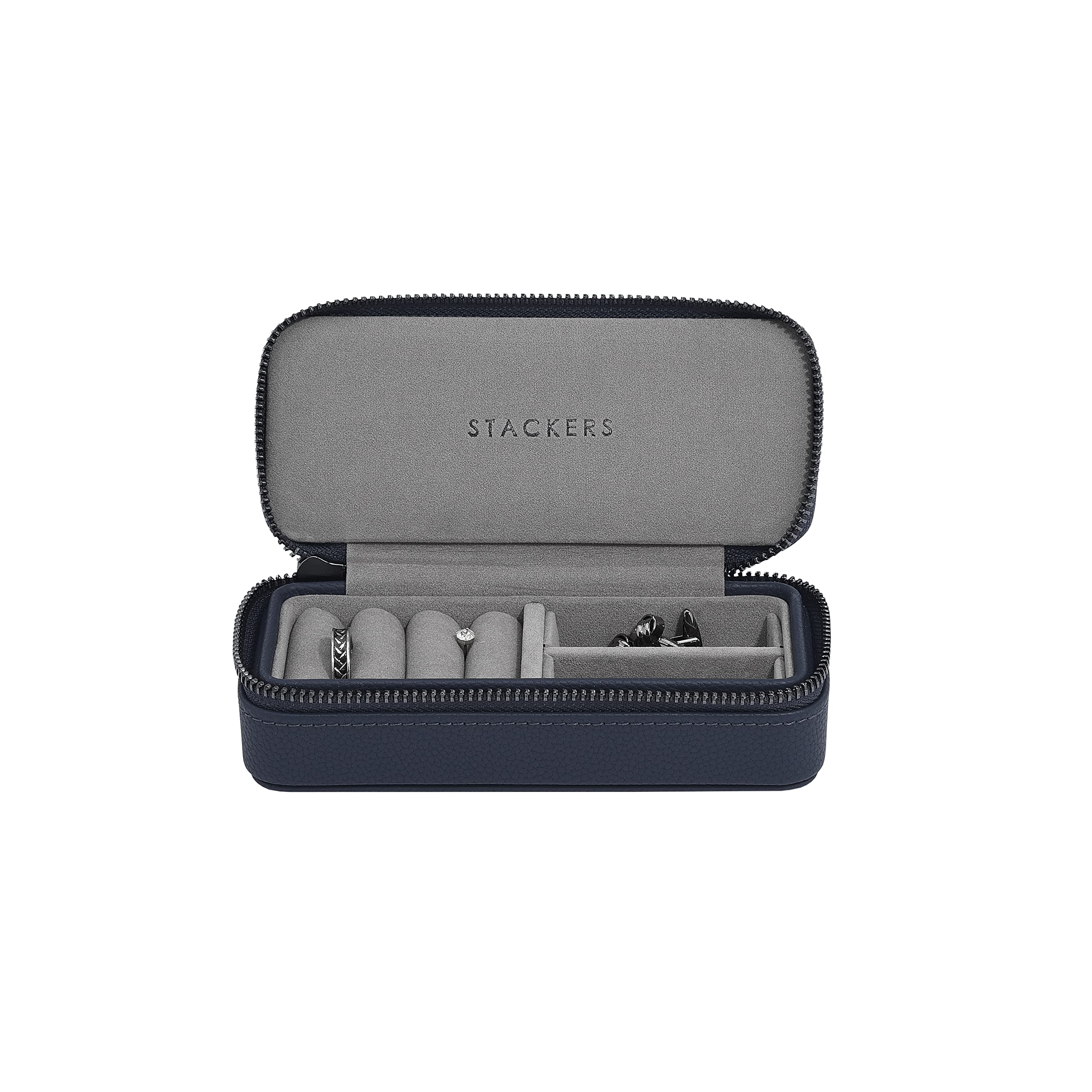 Stackers Men's Navy Blue Medium Zipped Jewellery Box