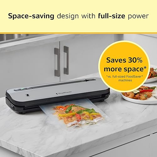 Miniatura 3 de FoodSaver Sellador al vacío que ahorra espacio con bolsas y rollo plateado