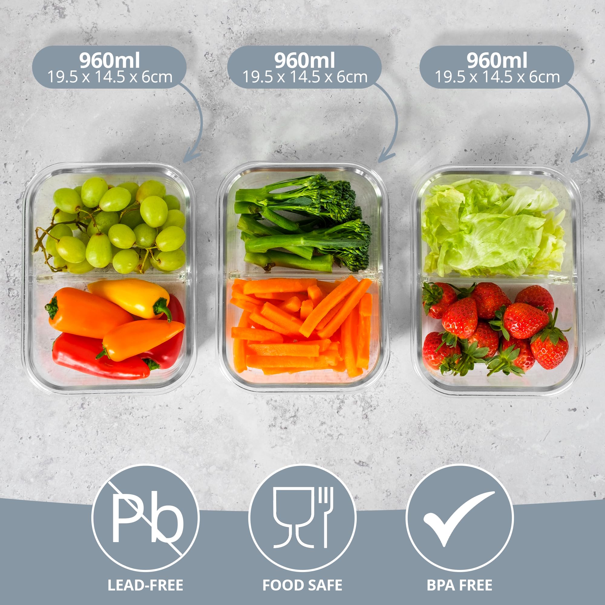 Homiu Recipientes de vidrio para alimentos con tapas, recipientes herméticos de vidrio para preparación de comidas, sin BPA, a prueba de fugas, reutilizable, aptos para microondas, congelador y horno