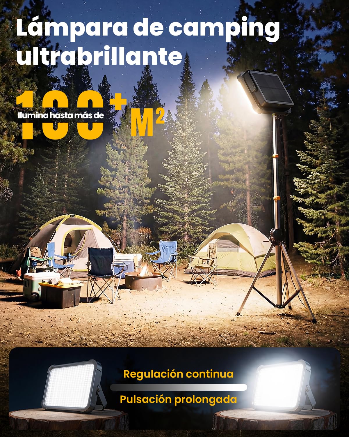 Lámpara de Camping Solar con Powerbank 26800mAh - Gran Autonomía, Linterna de Camping Recargable USB IP65 Impermeable, 4 Modos de Luz LED para Tienda de Campaña, Senderismo, Pesca & Apagones