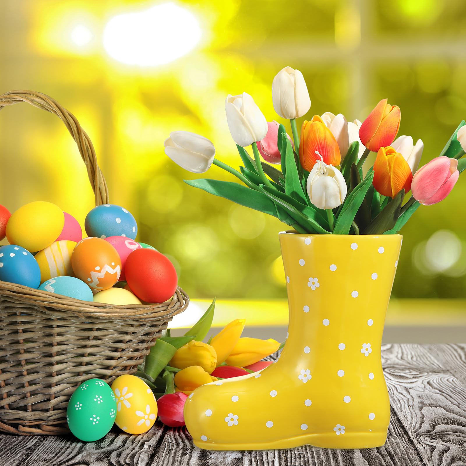 RimCereal Rain Boots Vase Spring Ceramic Rain Boots Planter Decoration Cute Easter Flower Vase for Office Bedroom Living Room Aesthetic Room