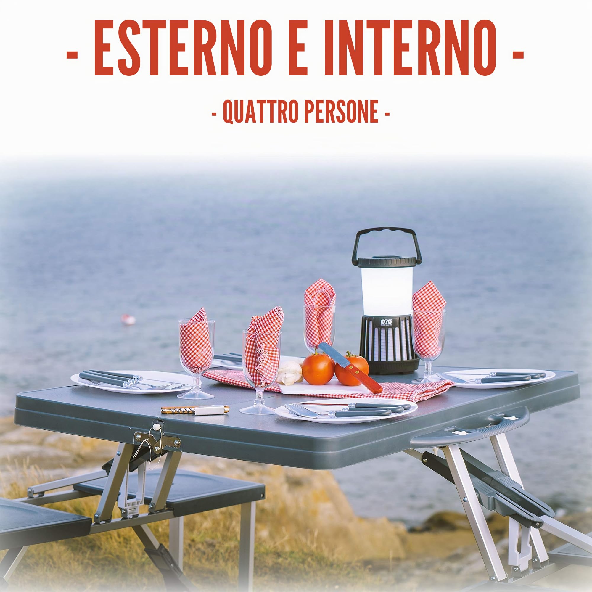 Cao Tavolo da picnic con valigia da campeggio, Blu (Grigio), 85 x 65 x 67 cm