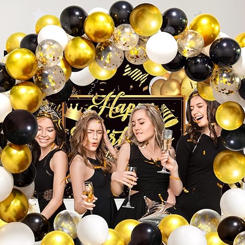 Miniatura 4 de INPHER Juego de 55 guirnaldas de decoración de cumpleaños en negro y dorado para decoración de fiesta de feliz cumpleaños para niños hombres y