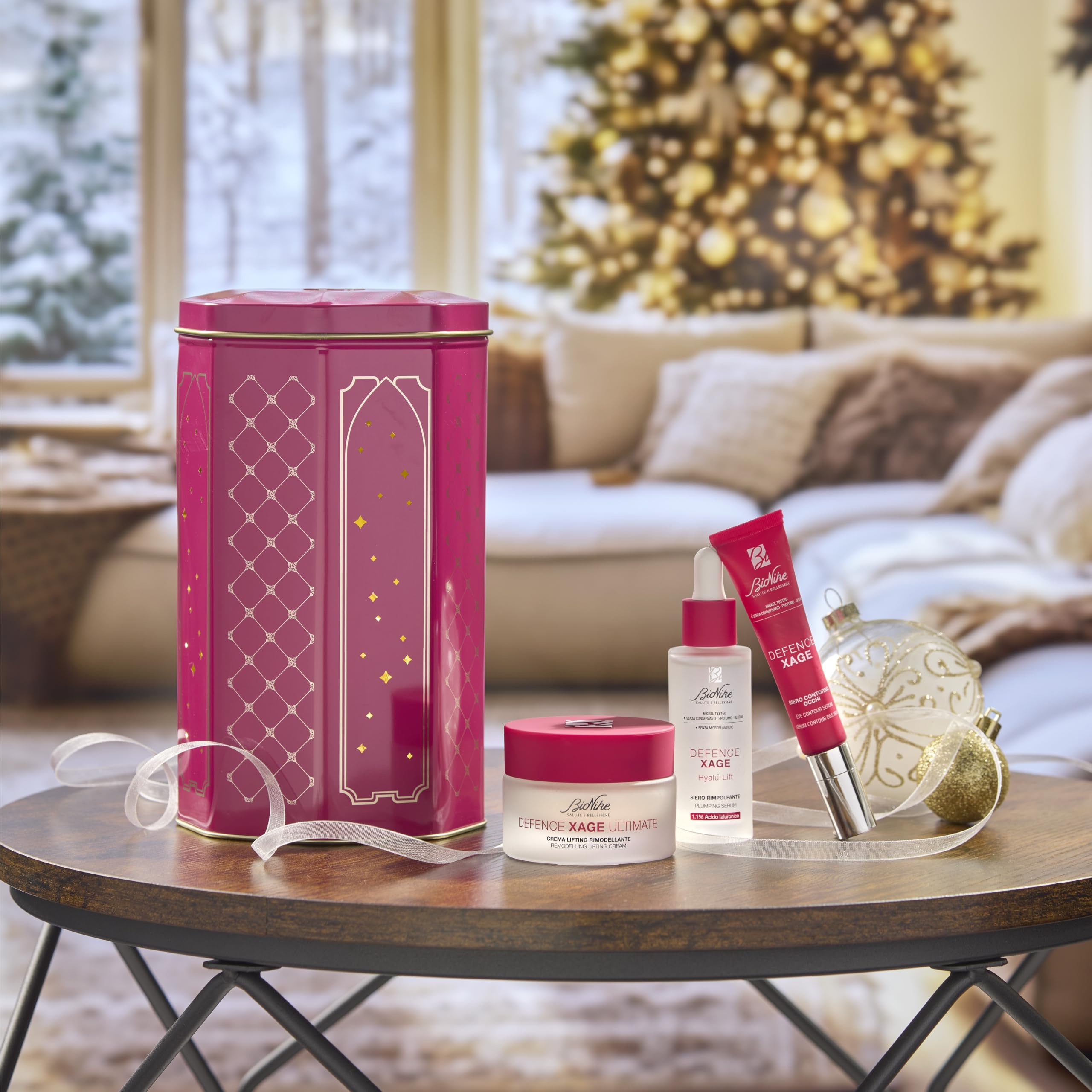 BioNike Geschenkset für Damen, Anti-Age Defence Xage – Augenkontur-Serum 15 ml, Hylu-Lifting-Serum 30 ml, Ultimate Lifting remodellierende Creme 50 ml für reife Haut