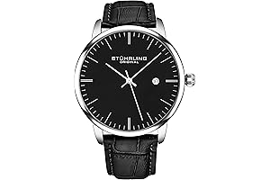 Stuhrling Original Men's Black Genuine Calfskin Leather Strap Classic Dress Watch