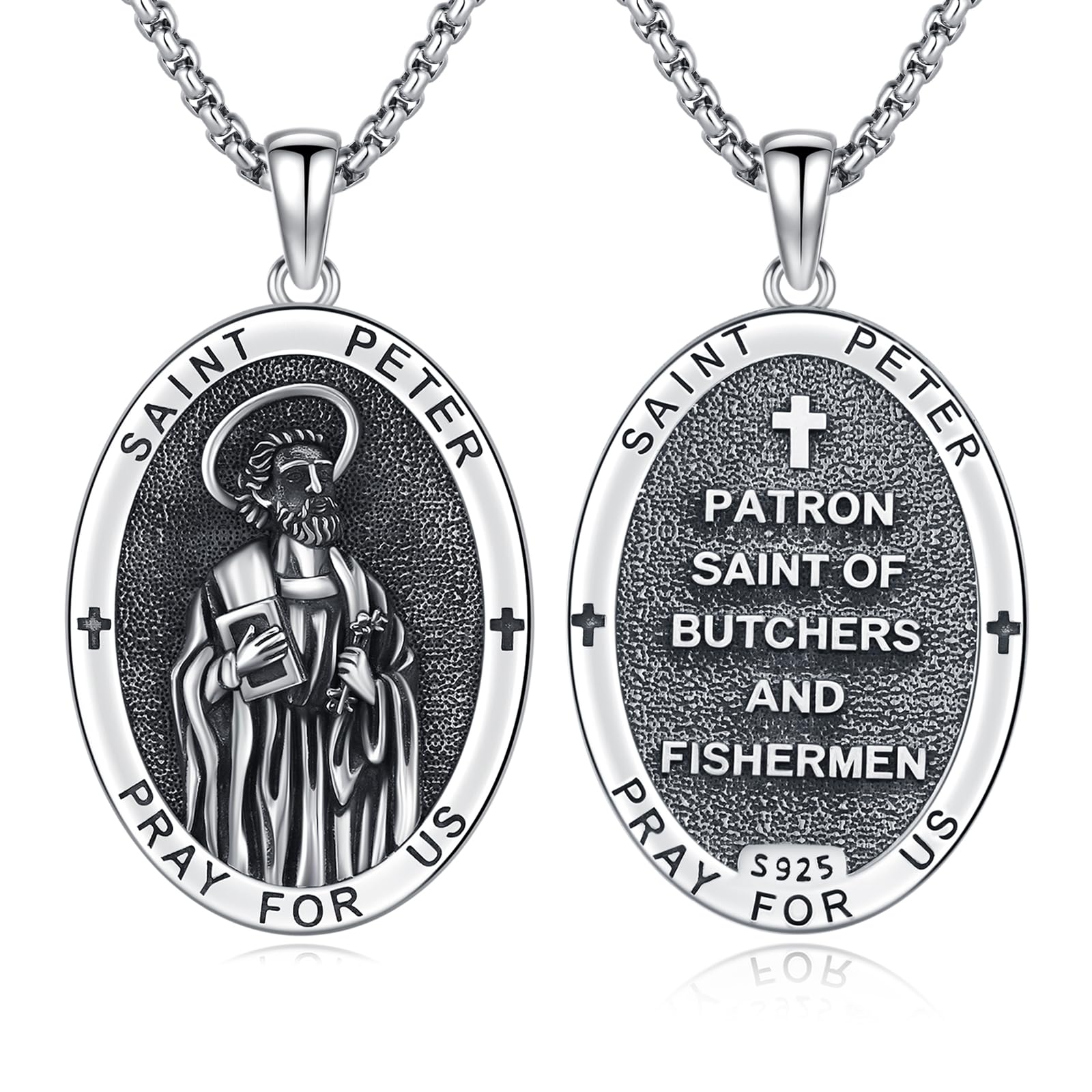 Silver/14K Gold Patron Saint Medal Amulet Necklace for Men Women