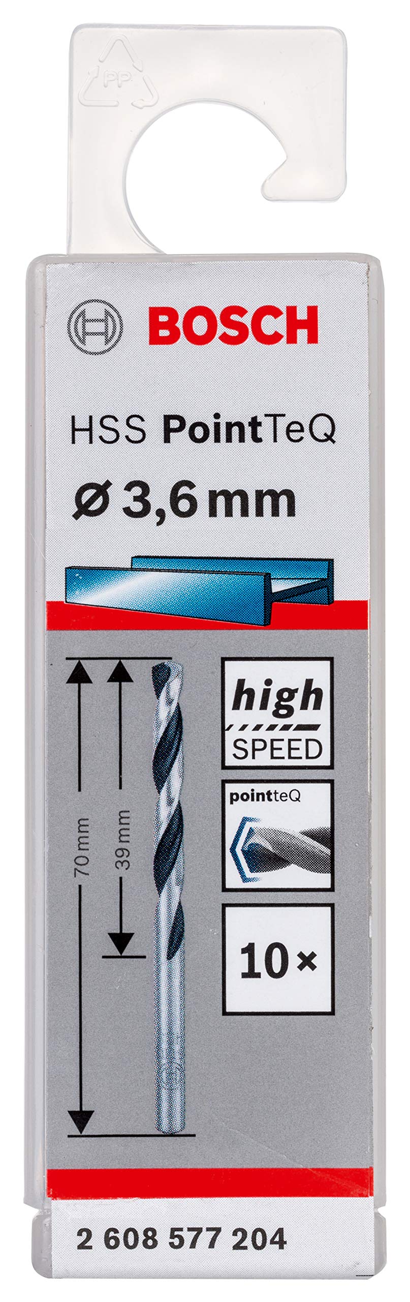 Bosch Professional 10-piece PointTeQ HSS Twist Drill Bit (for Metal, 3.6 x 39 x 70 mm, Drill Driver Accessories)