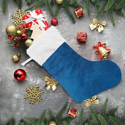 Miniatura 5 de Kigai Medias de Navidad abstractas de color azul personalizadas, medias de Navidad grandes con copos de nieve, medias de Navidad de 18 pulgadas para
