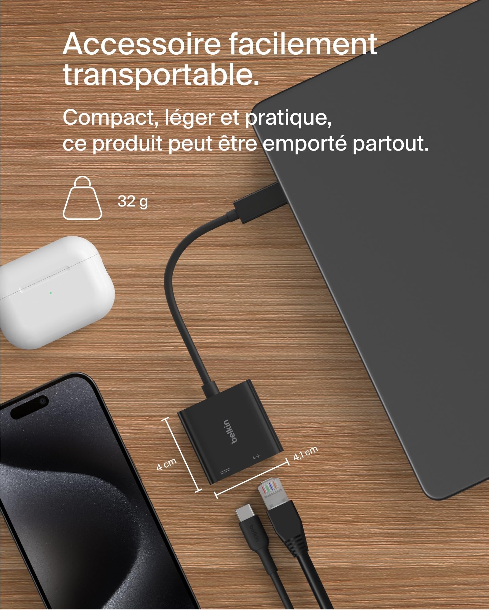 Belkin Connect Adaptateur USB-C vers Ethernet 100 W Gigabit Ethernet 10/100/1000 Mbits Recharge Rapide