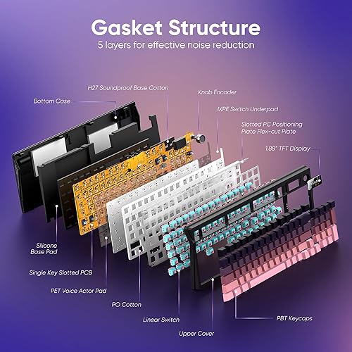 Miniatura 5 de RedThunder Teclado mecánico inalámbrico K95, pantalla y perilla TFT, conexión de modos de viaje, teclado personalizado de intercambio en caliente de
