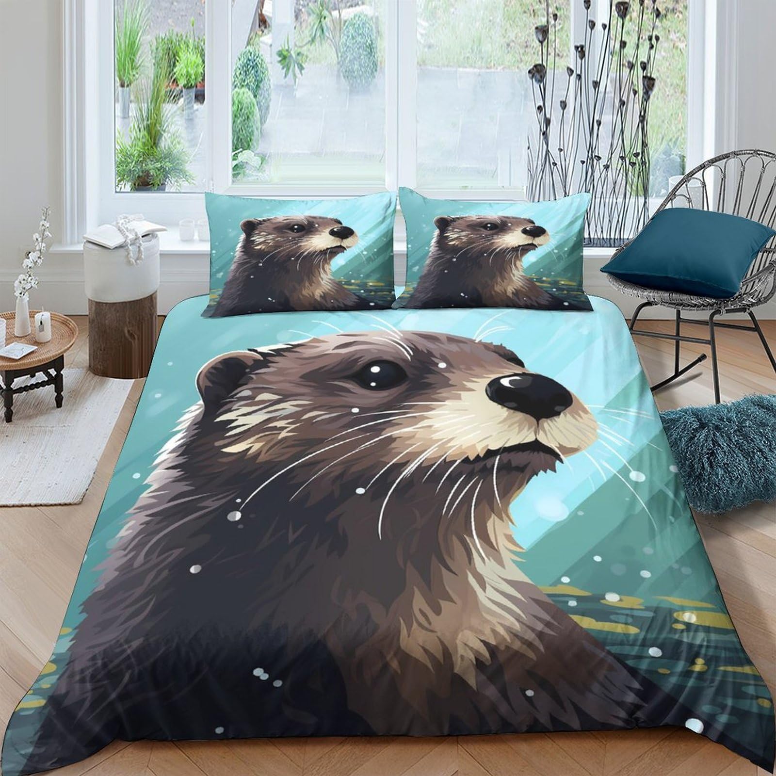 Ctjqhvkz Style-2 3D Printed Otter River Fitted Sheet Microfiber Animal Forest Bed Sheet Non Slip Machine Washable Bedroom Decor Single（135X200cm）
