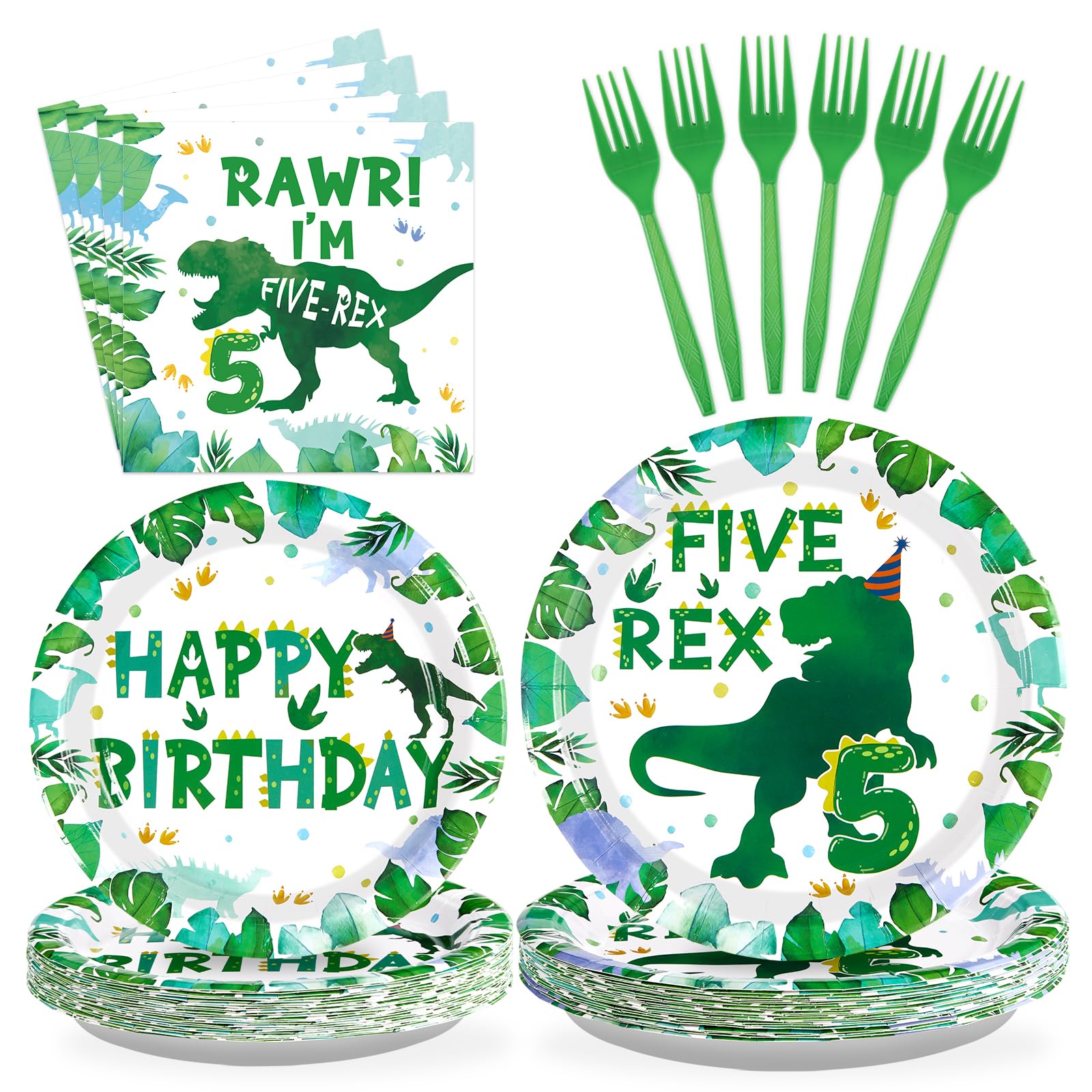 Grencian 96 Pcs Dinosaur 5th Birthday Decorations Serves 24
