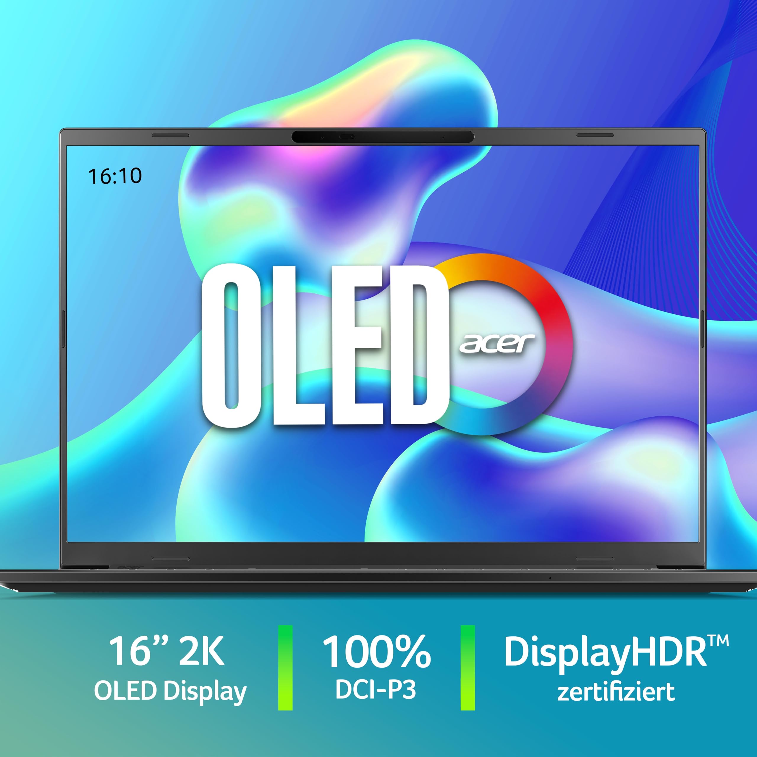 Acer Aspire 16 AI OLED (A16-52M-916J) AI Laptop, Copilot+ PC, 16" WUXGA OLED Display, Intel Core Ultra 9 288V, 32 GB RAM, 1 TB GB SSD, Intel Arc Grafik 140V, Windows 11, QWERTZ Tastatur, grau