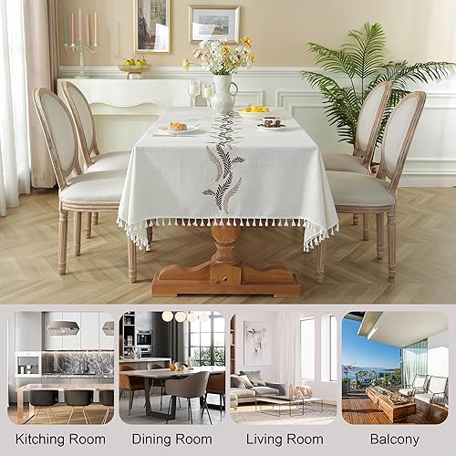 Miniatura 6 de JIALE Mantel para mesa rectangular, 70 pulgadas, manteles marrón y beige de 70 pulgadas, lino de algodón resistente (2 piezas)