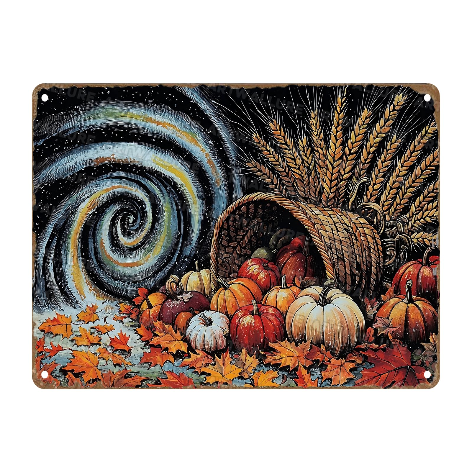 Vintage Thanksgiving Day Tin Sign Vibrant Fall Cornucopia Decor Autumn Thanksgiving Metal Tin Sign Rustic Farmhouse Seasonal Decor 12x16inch