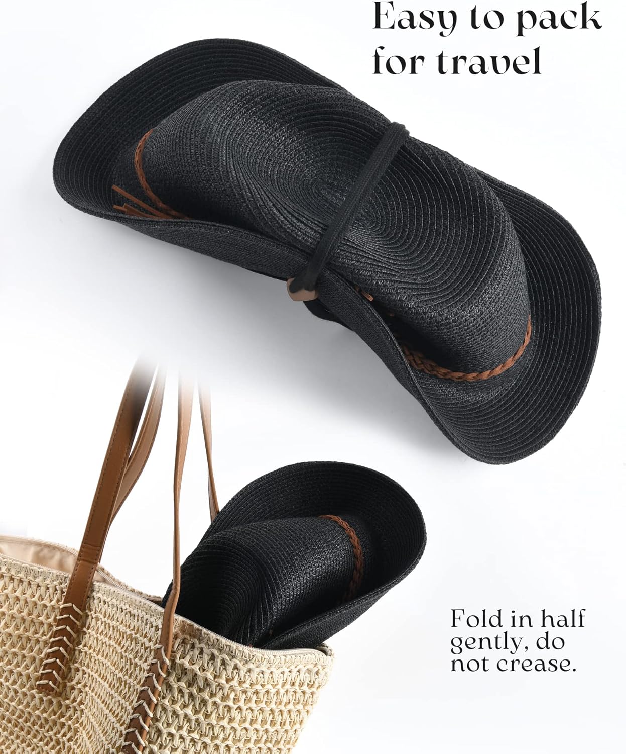 FURTALK Sun Hats for Women Summer Wide Brim UV UPF 80+ Panama Fedora Foldable Packable Straw Beach Hat - Image 3