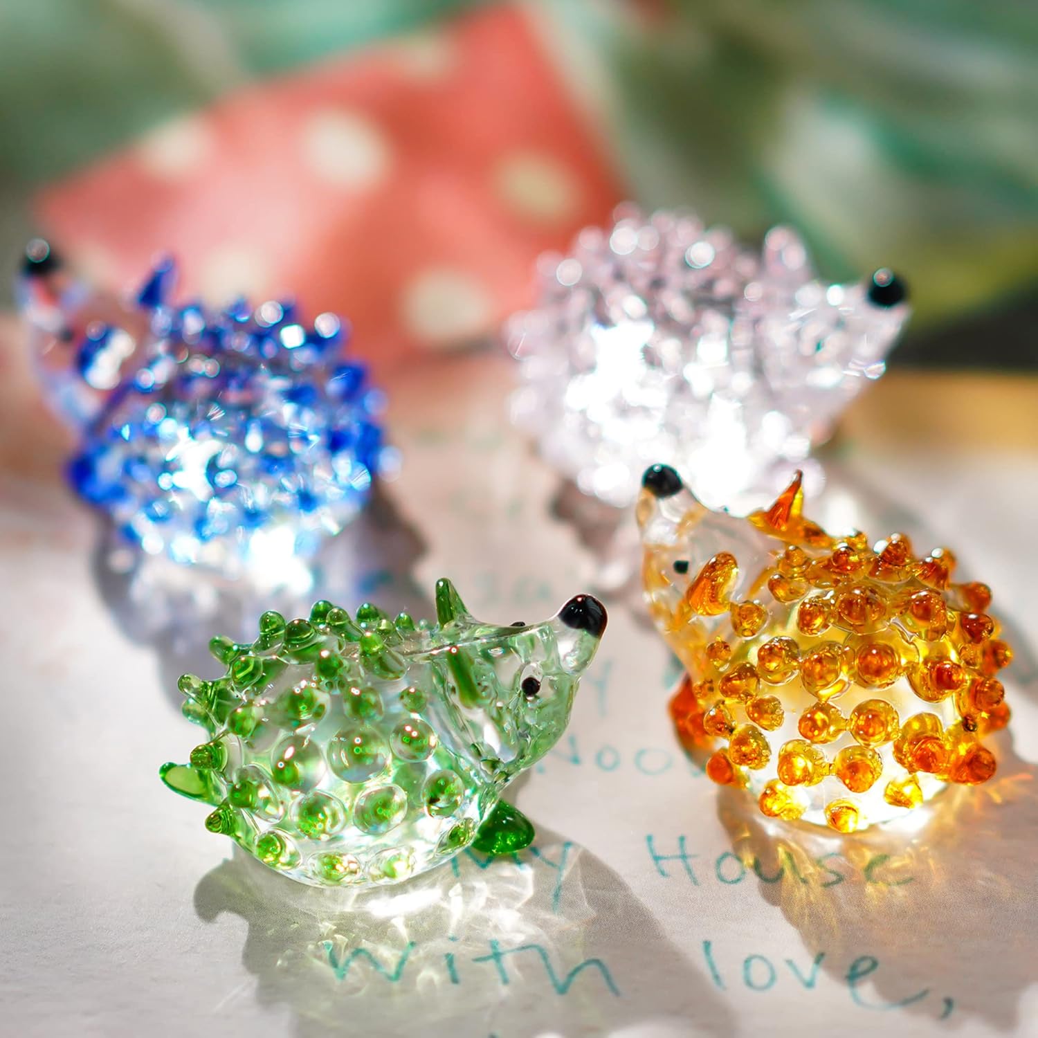 4pcs Blown Hedgehog Figurines Mini Glass Animals Hand Blown Colorful Glass Art Hedgehog Collectible Gift Home Decor - Image 7