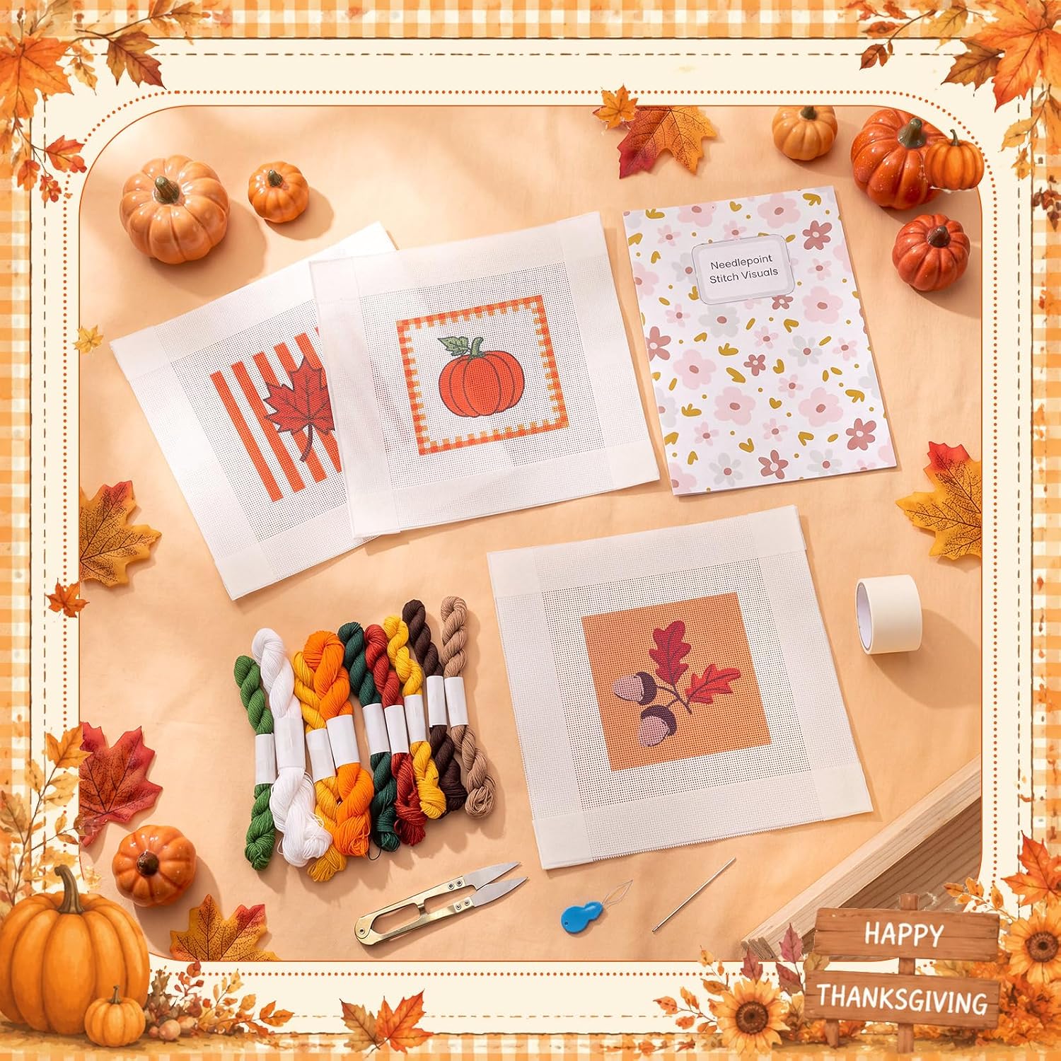 Irenare Needlepoint Kit for Beginners Embroidery, 3 Sets, Fall