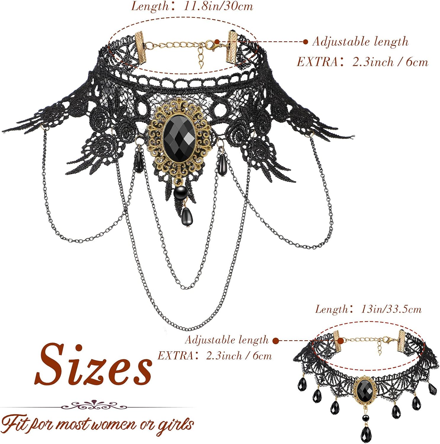 MTLEE 9 Pcs Black Choker Necklace for Women Gothic Jewelry Set Lady Lace Choker Collar with Pendant Elegant Retro Punk Necklaces for Wedding Victorian Costume Party Steampunk Vampire Cosplay Gifts - Image 3