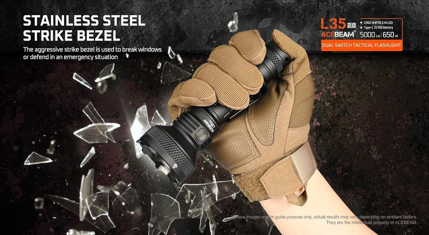 ACEBEAM L35 2.0 Flashlight Black C-ree XHP70.3 HI LED w/Extra Battery and Eco Sensa USB C Charging Cable Included, L3520-Blk-XtraBatter