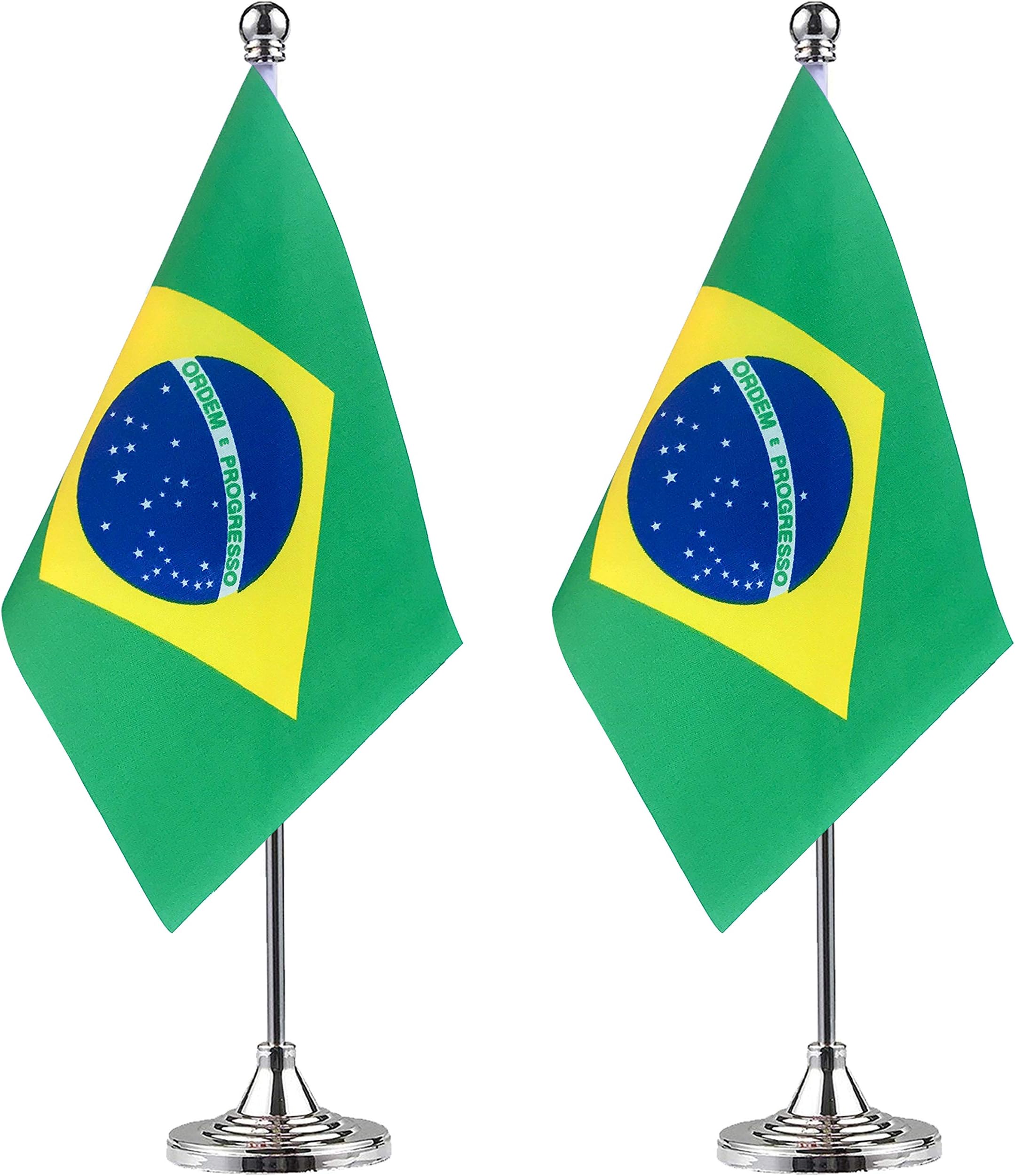 WEITBF Brazil Desk Flag Small Mini Brazilian Office Table Flag with Stand Base,Brazilian Themed Party Decorations Celebration Event,2 Pack
