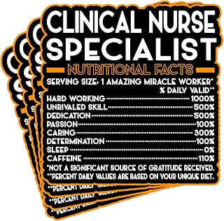 (4Pcs) Clinical Nurse Specialist Vinyl Decal Sticker – Nutritional Facts Quote for Laptops, Water Bottles, Cars – Gift for Coworker, Office, Birthday, Christmas – Waterproof Vinyl Sticker