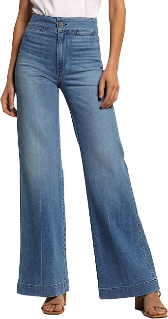 Womens High Waisted Wide Leg Jeans Front Seam