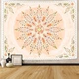 Accnicc Boho Floral Mandala Tapestry for Bedroom Bohemian Flower Wall Tapestry Aesthetic Large Watercolor Pink Beige Hippie Indian Tapestries Wall Hanging for Living Room Dorm Decor 80 x 60 Inch
