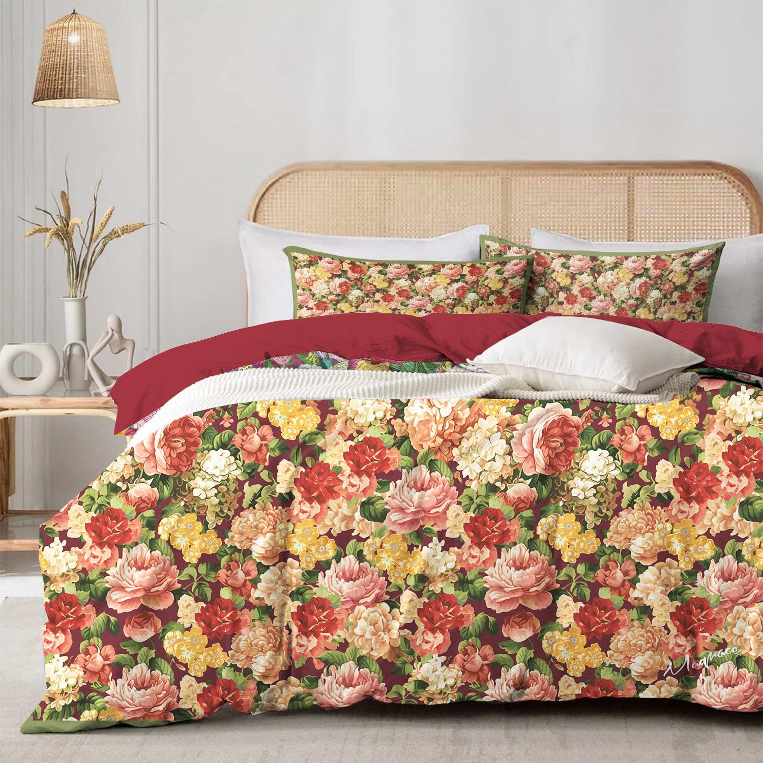 MAGRACE King Duvet Cover Ultra Soft Luxury Cute Floral Comforter Cover Set, Breathable and Durable, Textured Duvet Cover with Pillow Shams
